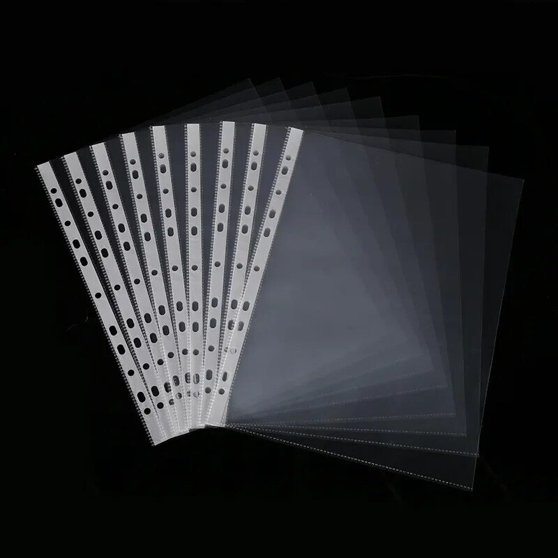 JL-pastas de arquivo de plástico transparente para documentos A4, documentos folhas mangas, protetor saco, material de escritório, perfurado, 11 furos, 100pcs