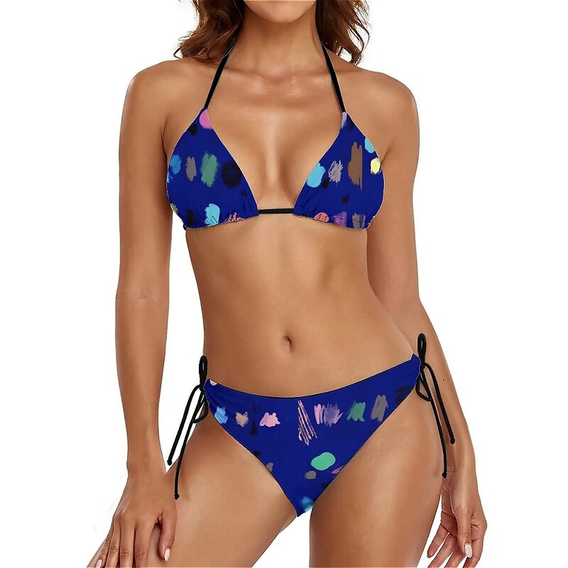 Maillot de bain coloré pour femmes, ensemble deux pièces sexy, imprimé brosse, bikini, peinture, push-up, coupe haute, fitness