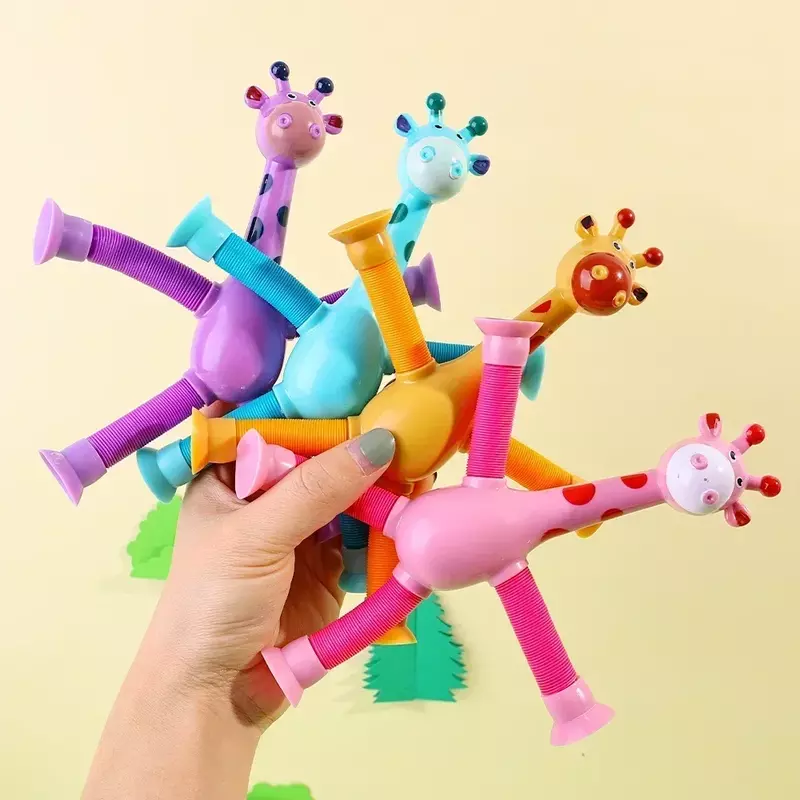 2/4pcs Pop Tube Sensory Toys Kids Children Stress Relief Fidget Games Early Education Suction Cup Giraffe Playing Gifts