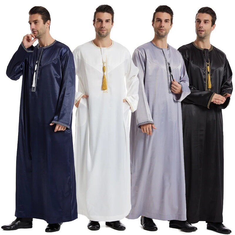 Vestido largo de Jubba Thobe musulmán Eid para hombre, Kimono islámico de Ramadán, bata larga, ropa de musulmán saudita, Abaya, caftán, vestido árabe de Dubái