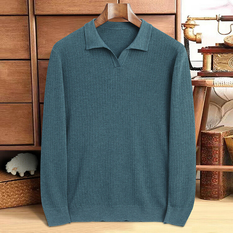 Suéter térmico para hombre, prenda de punto con solapa, informal, de manga larga, Color sólido, para otoño e invierno, novedad de 2023