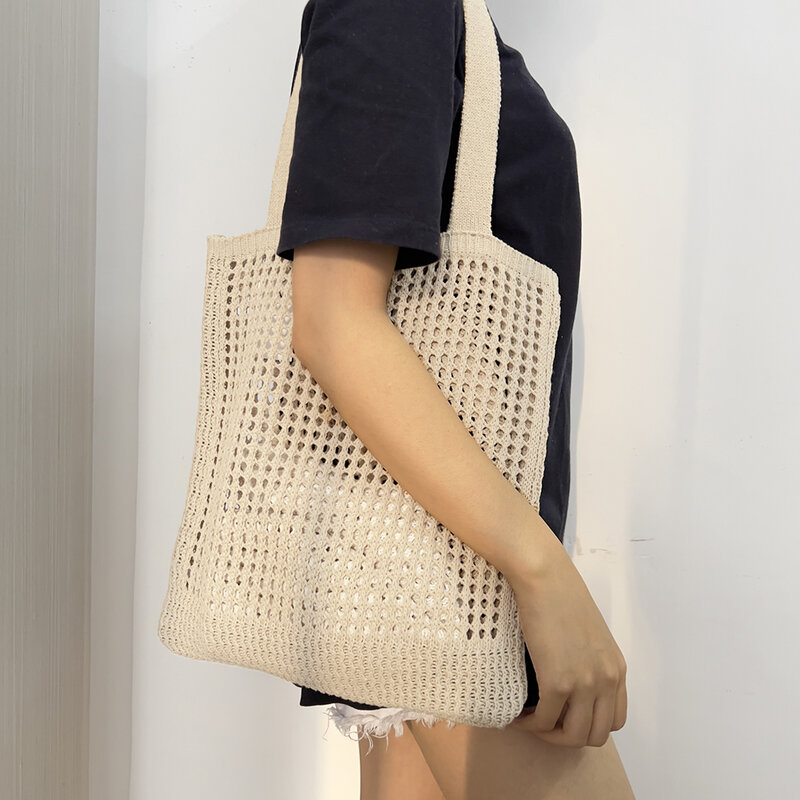 Bolso de hombro tejido de diseñador para mujer, bolsa de viaje, grande, ligera, para playa, Verano