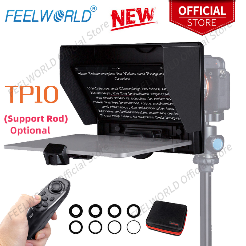 Feelworld-Portable Folding Teleprompter, Tablet Prompter for iPad, DSLR Shooting with Remote Control, TP10, Up to 11 "Phone