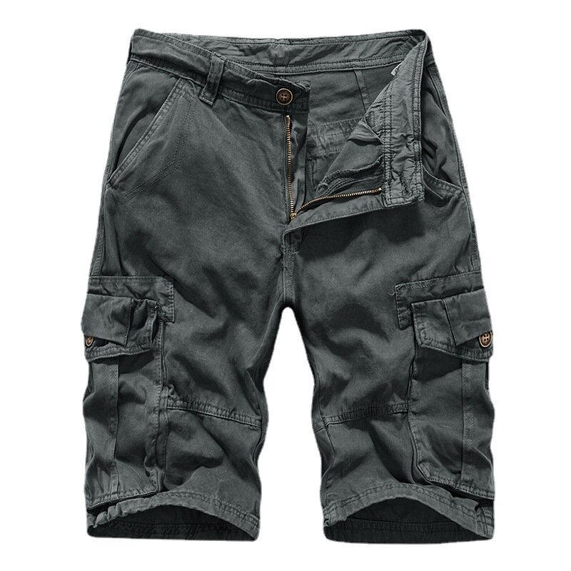 Шорты-карго мужские летние, стильные уличные штаны-карго с несколькими карманами, однотонные Бермуды