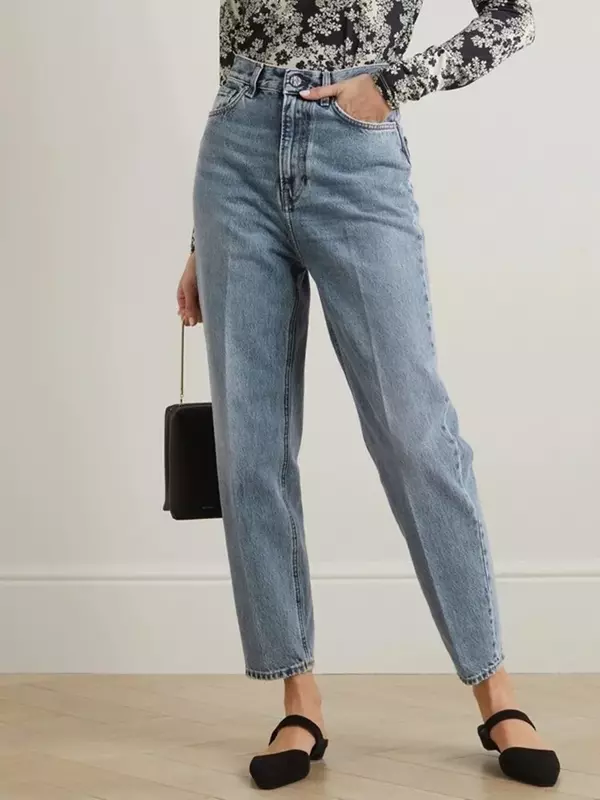 Zíper monocromático feminino voa jeans lápis de cintura alta, jeans casual, calça até o tornozelo, verão