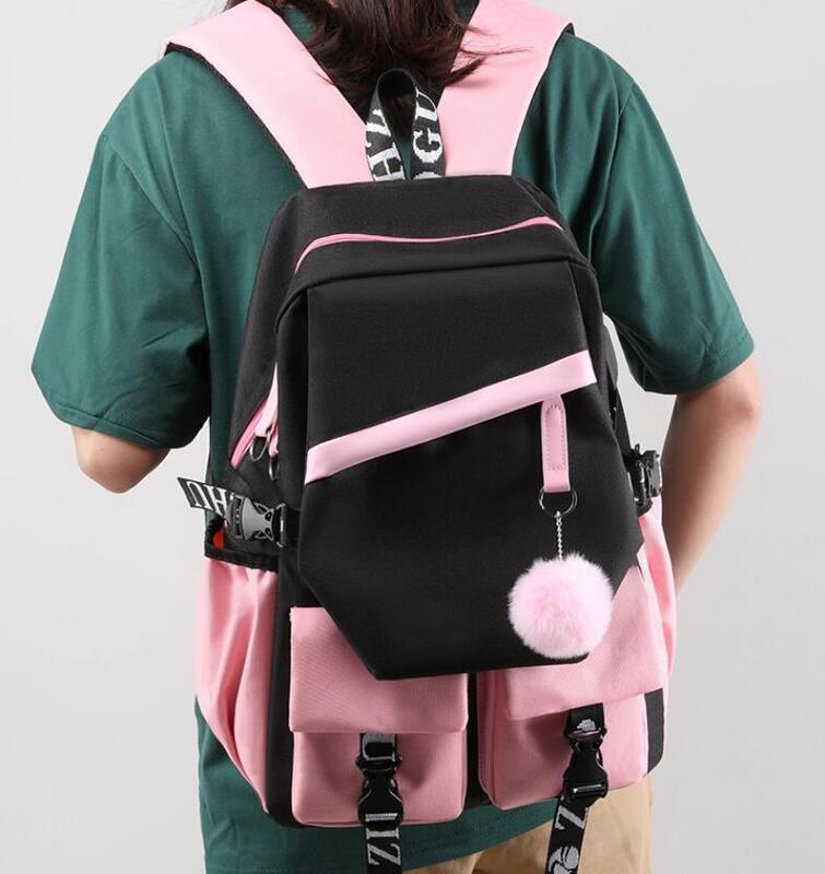 MINISO Kuromi-mochila escolar de Anime para niña y adolescente, morral de lona para ordenador portátil, mochila de dibujos animados para mujer