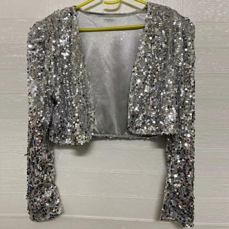 Trendy Sequin Elegant Sequin Jackets for Women Long Sleeve Blouson Glitter Short Coats Fashionable Office Wear for Ladies