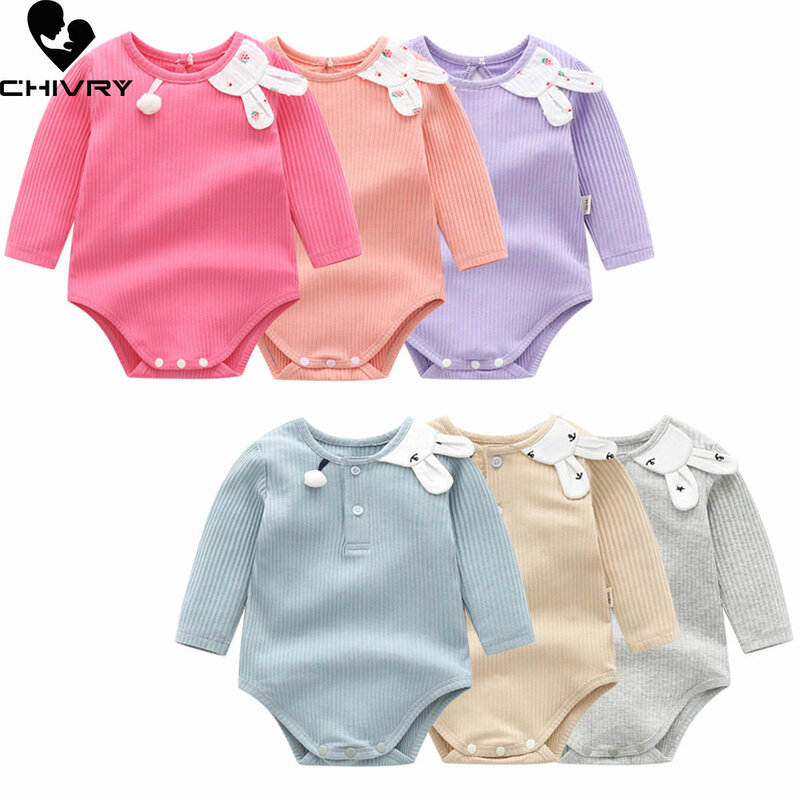 Newborn Baby Boys Girls Cute Rabbit Cotton Bodysuits Rompers Spring Autumn Long Sleeve O-neck Toddler Playsuit Infant Clothing
