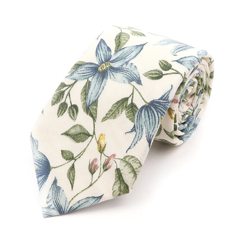 New Chic Floral Necktie 100% Cotton Tie For Men Beautiful Flower Pattern Cravat Light Color Casual Narrow Skinny Suit Accessory