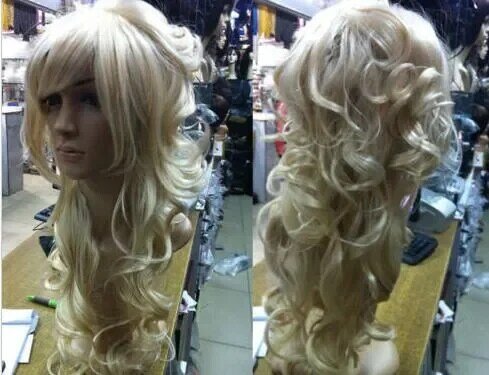 Fashion Charming long Blonde curly hair ladies Synthetic made wigs