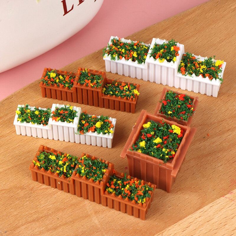 1 Set 1:12 Miniatur Rumah Boneka Bunga Taman Tempat Tidur Ornamen Mini Pot Tanaman Bunga Pot