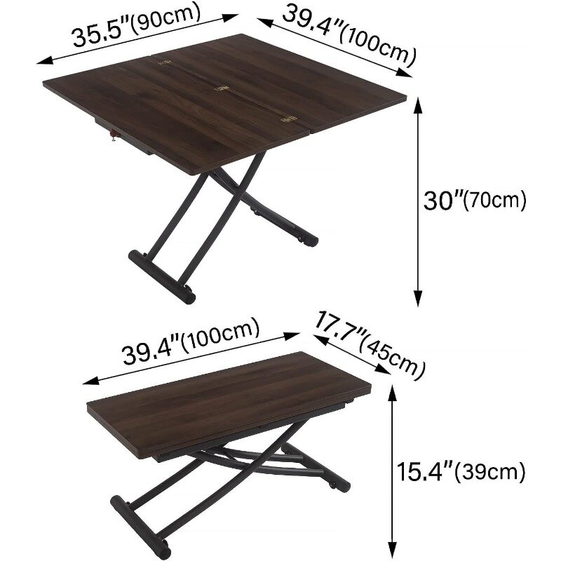 Lift Bracket Multifunction Transform Dinner Kitchen Coffee Tea End Table in Home Wood Desktop Design 40x35 Walnut