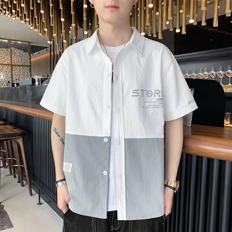 Men's Summer Thin Short Sleeve Workwear Shirt Fashion Casual Loose Handsome Versatile Color Matching Half Sleeve Shirt Coat