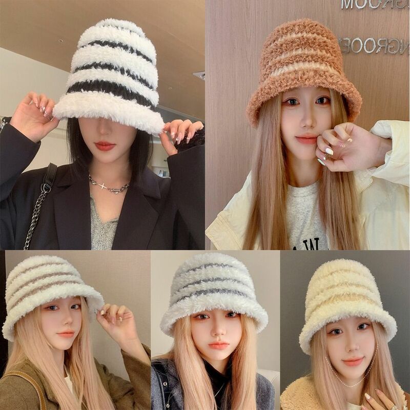 Topi lembut musim dingin musim gugur musim dingin topi Bucket Fashion tebal topi Beanie hangat topi nelayan wanita gadis