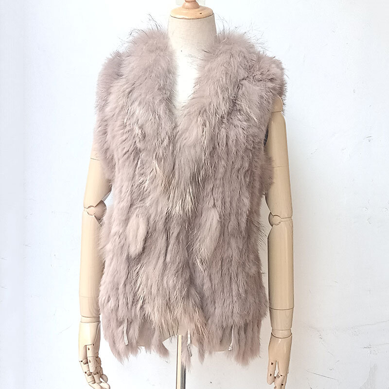 女性のためのウサギの毛皮のベスト,オリジナルの本物の毛皮のコート,秋冬,ニット,2023