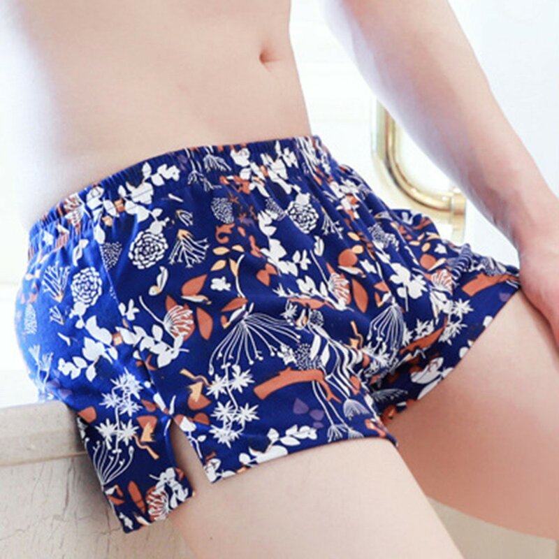 Homewear Mens Loose Print Sexy Low Rise Cotton Boxer Briefs Underwear Breathable Hip-lifting Youth Breathable Sleepwear Pants