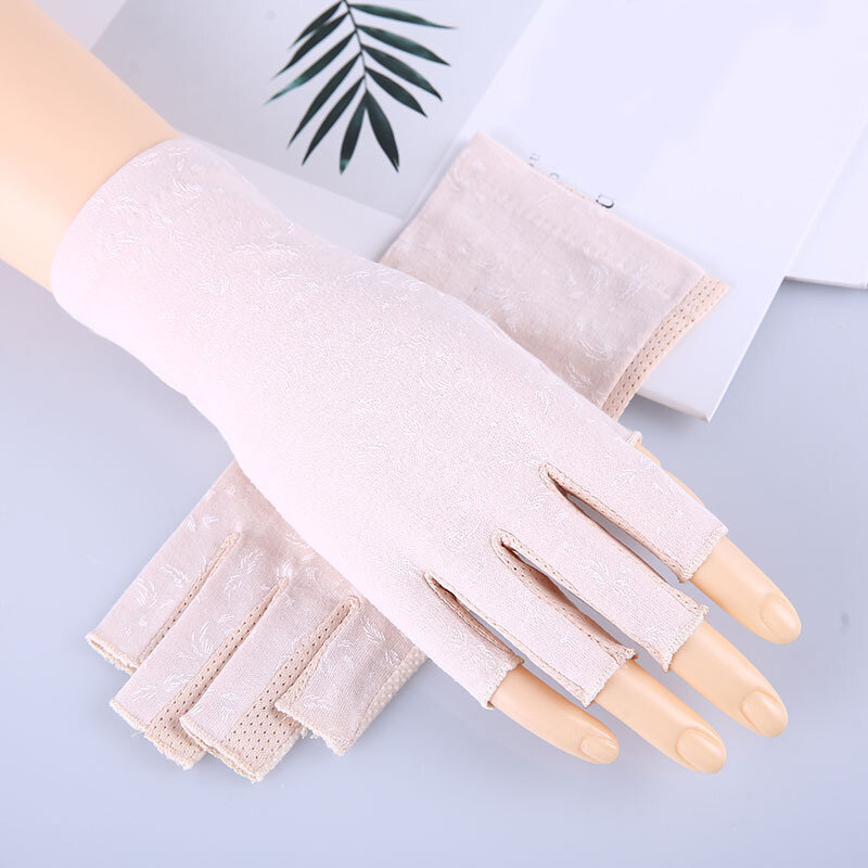 Women Half Fingers Gloves Stretch Thin Semi-Finger Gloves Anti-Slip Sunscreen Anti-UV Fingerless Gloves Cycling Driving Gloves