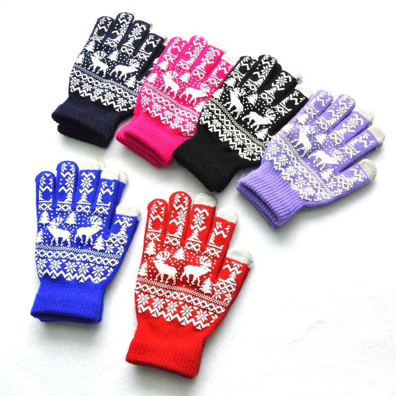 Women Winter Non-slip Plush Warm Knitted Gloves Students Girls New Solid Elk Knitting Mittens Outdoor Cycling Skiing Gloves