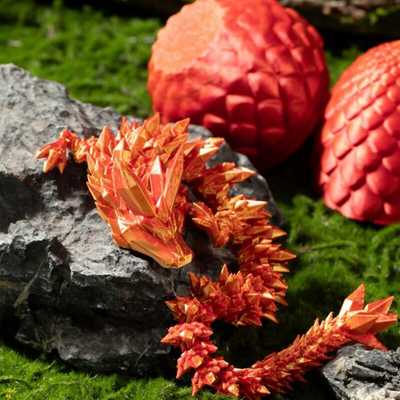 Dragón impreso en 3D en huevo, dragón de cristal articulado completo con huevo de dragón, decoración de oficina en casa, juguetes de escritorio ejecutivos
