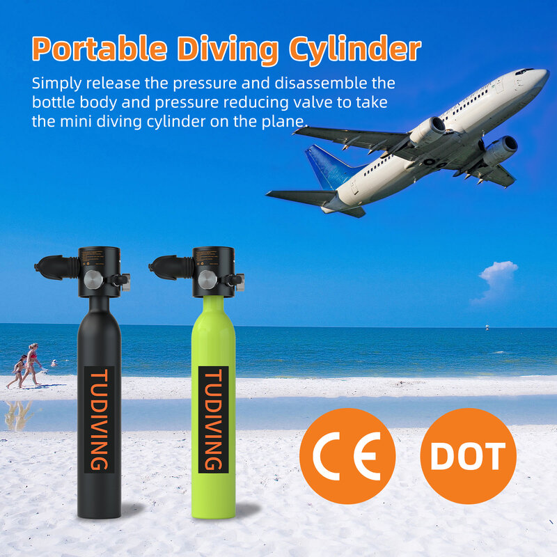 TUDIVING-0.5L Portable Mini Diving Tank Oxygen Cylinder Aluminum Air Tank with Breathing Mouthpiece Diving Equipment