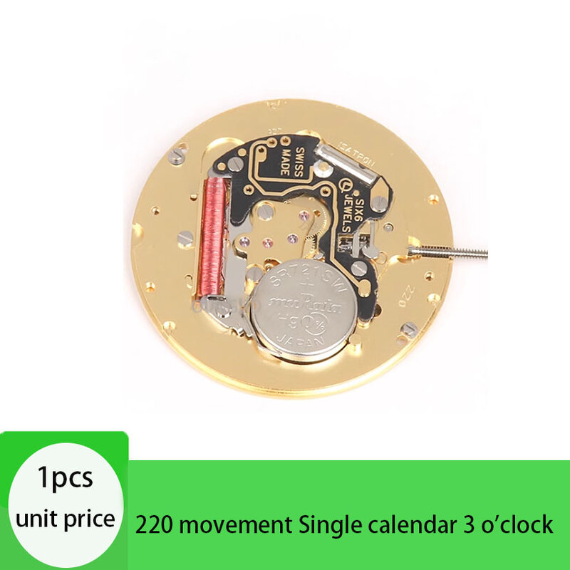 Aksesoris jam tangan gerakan Asli merek baru ISA220 ia220 kuarsa gerakan dua pin kalender tunggal 3 poin