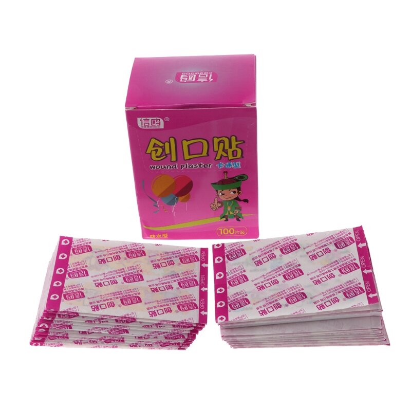 100Pcs Adhesive Bandages Waterproof Breathable First Aid Wound Plaster Cartoon 649B