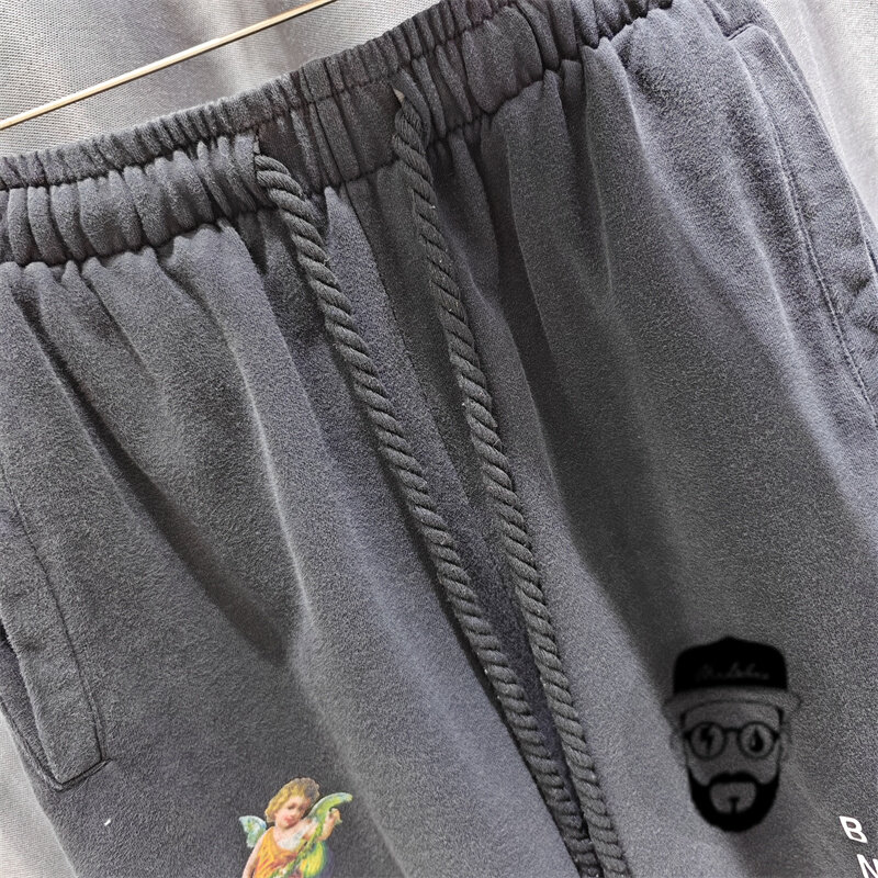 Pantalones cortos de algodón puro para hombre, shorts deportivos con cordón, impresión divertida de anime de dibujos animados, color negro, envío gratis