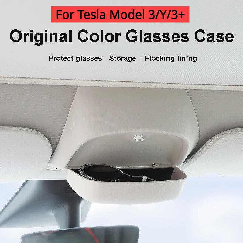 กล่องแว่นตาสำหรับรถ Tesla รุ่น Y 3 + แว่นตากันแดดดีไซน์ดั้งเดิมกระบังแสงคลิปหนีบการ์ดเก็บอุปกรณ์เสริม2021-2024