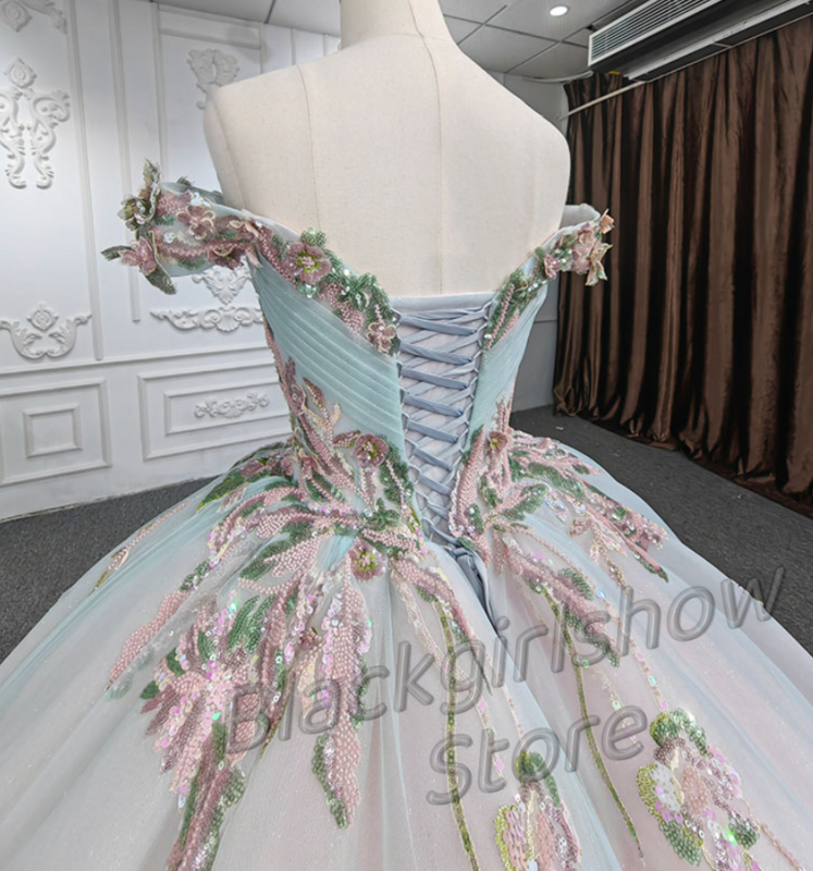 Vestido de quinceañera blanco, traje elegante con apliques de cristal, bordado de flores, diseño de tul, 2024