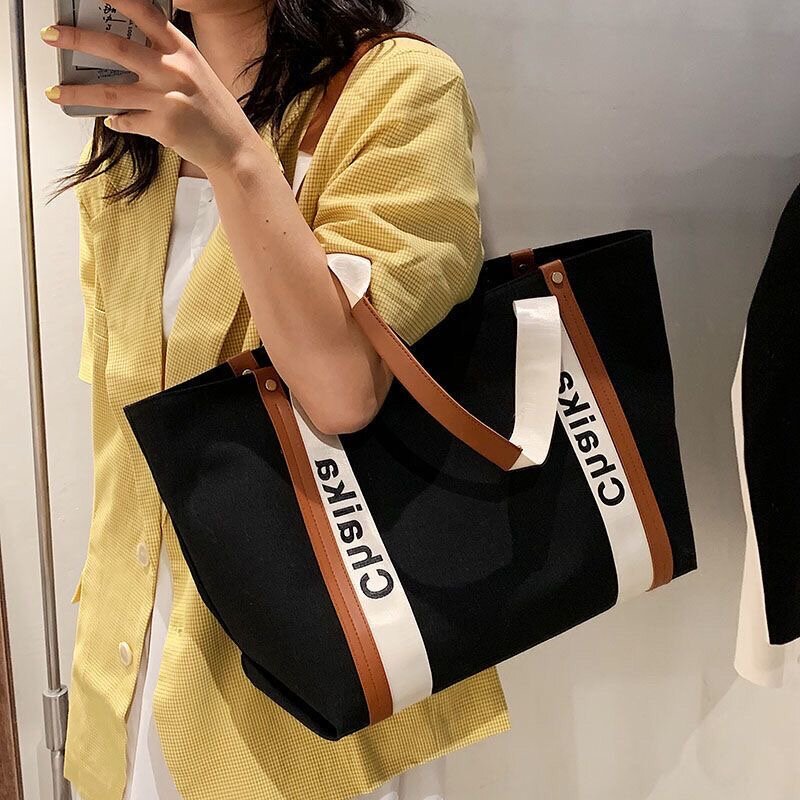 College Student Portable Bag New Trendy Canvas Bag Large Capacity Handheld Commuting One Shoulder Tote Bag Women's Shopping Bag