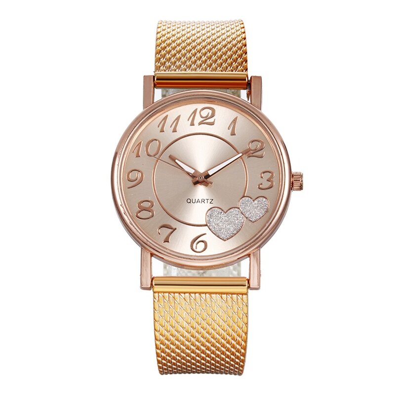 Relógio vintage mulher prata & ouro malha amor coração dial relógios de pulso moda casual feminino relógios de quartzo relogio feminino 2021
