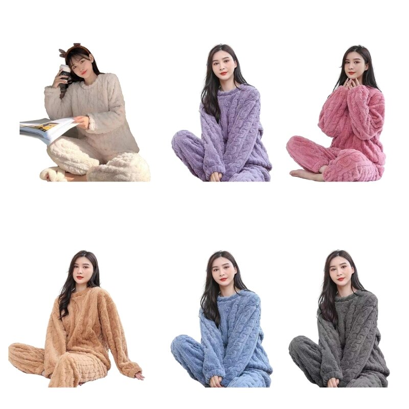 女性パジャマセットナイトウェア毛皮のようなフリースソフトパジャマ快適な暖かいソフトラウンジウェアパジャマセット部屋着パジャマ 264E