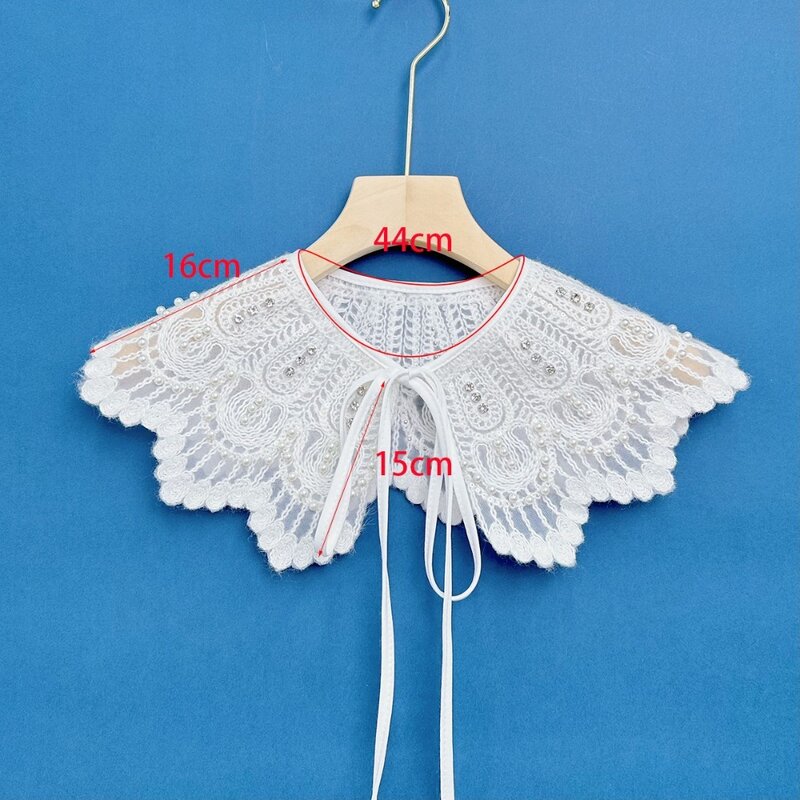 Colletto finto fiocco scialle colletto alla moda Insignia Lace Up scialle imitazione lana tessuto con perline colletto camicia staccabile