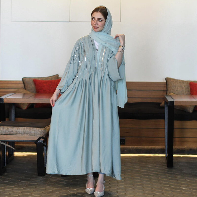 Fashion Sequins Abaya for Women Marocain Evening Party Gown Muslim Dress Eid Djellaba Kimono Jalabiya Dubai Turkey Robe Abayas