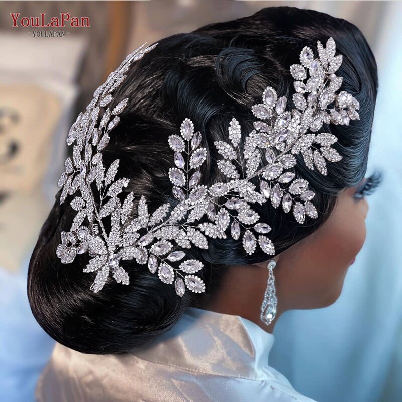 TOPQUEEN Bridal Side Clip Wedding Tiara Bridal Hairpins Handmade Rhinestone Women Headwear Alloy Flower Bride Headdress HP254
