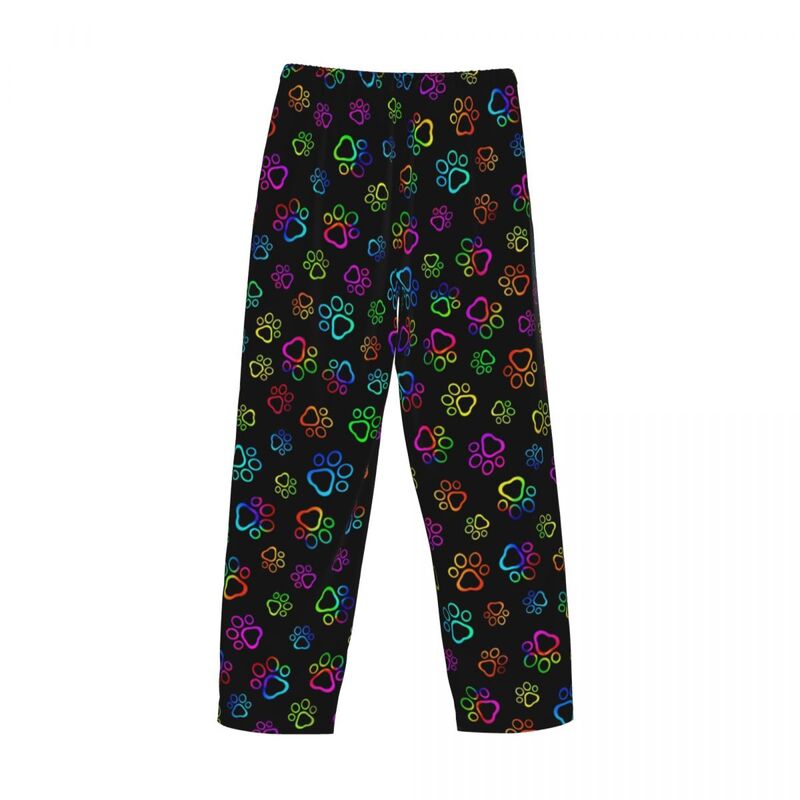 Calças masculinas de pijama de arco-íris personalizadas, pijama de pata de cachorro, fundo do sono com bolsos, pet sleepwear