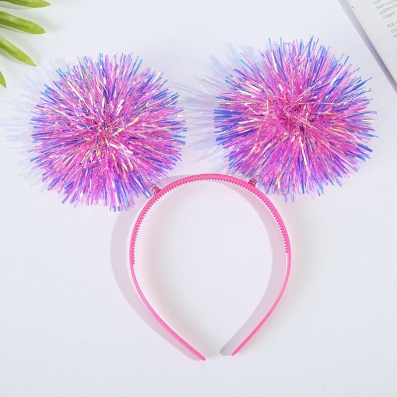 Cute Pom Pom Headband Simple Giltering Bling Pompom Ball Headband Colorful Party Headband Women Girls Pink