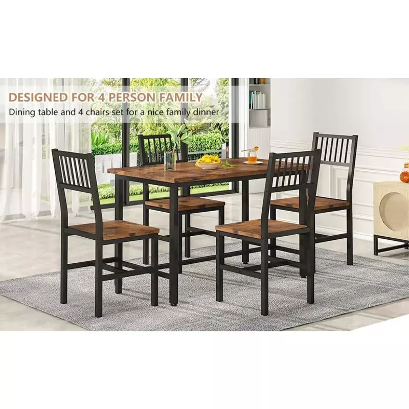 Juegos de comedor industriales, mesa y sillas para 4 marcos de Metal con parte superior de madera, silla rústica marrón, espacio pequeño, envío gratis
