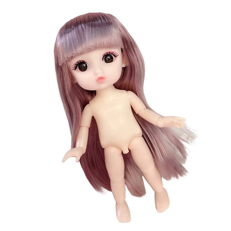 17cm Lovely Girls Dolls with Colorful Hair Big Eyes Nake BJD Doll for Birthday and Christmas Gift