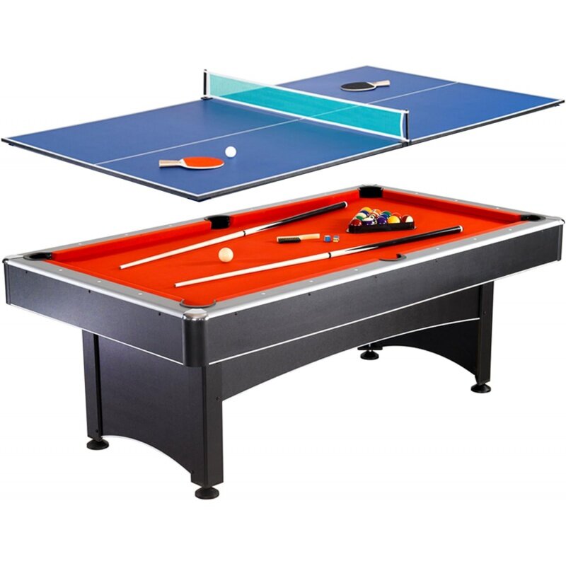 Hathaway Maverick juego múltiple de tenis de mesa, piscina de 7 pies, superficie azul de fieltro rojo Incluye tacos, paletas