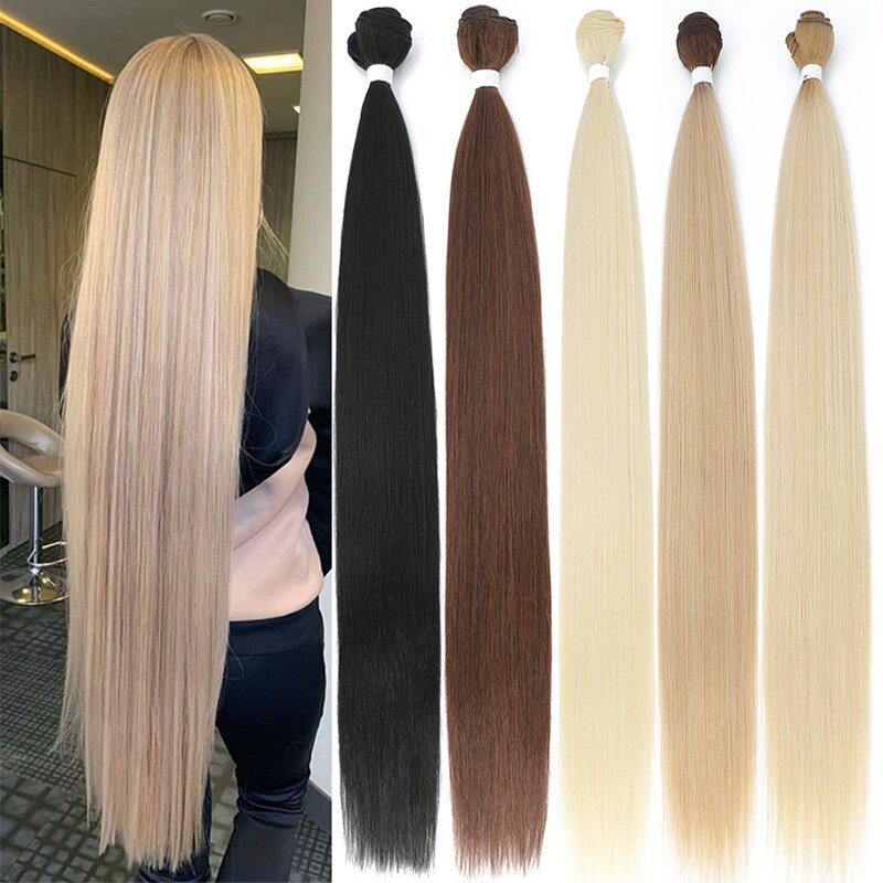 Пряди волос с прямыми волосами для салона, натуральные волосы для наращивания, искусственные волокна, сверхдлинные Синтетические прямые волосы Yaki, полное плетение