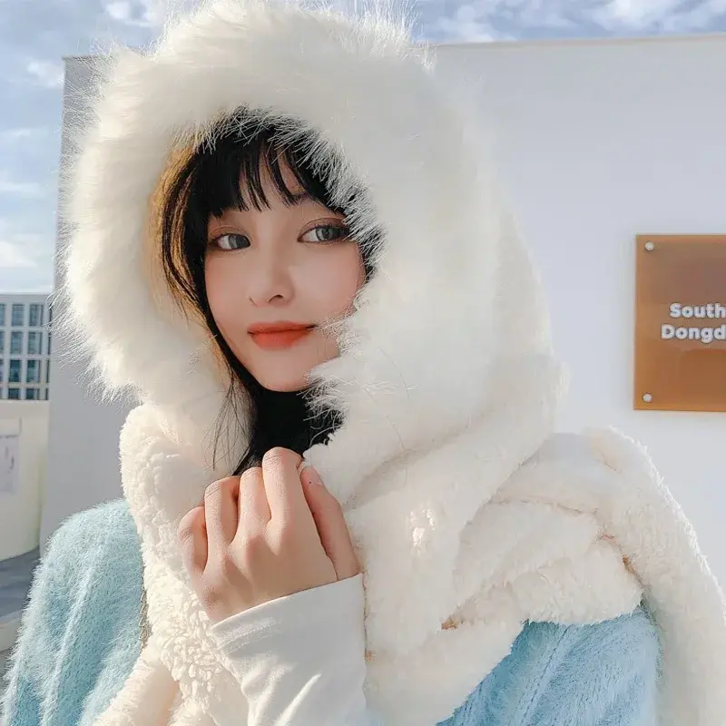 Herbst und Winter warme Mode Mädchen verdickt Schädel Mützen Hüte Schal Plüsch Handschuhe Wolle Frauen Outdoor Casual Caps warm halten