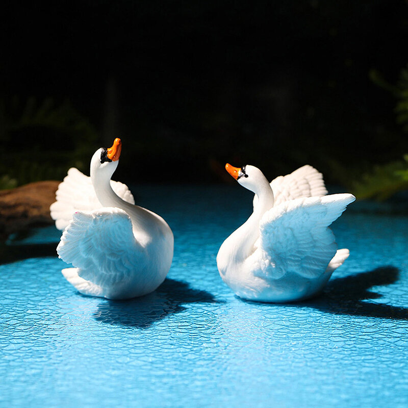 Mini White Swan Decoration Cartoon Goose Figurine Micro Landscape Dollhouse Miniature Toy Car Ornament