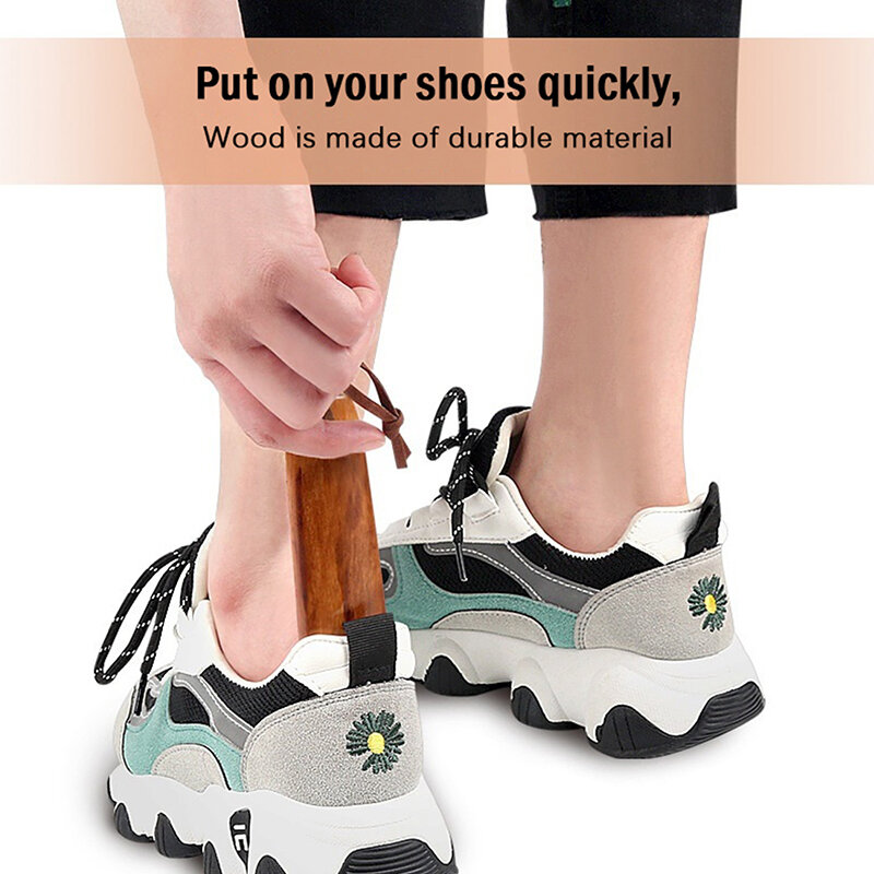1 szt. Z litego drewna przenośne rękodzieło z długim uchwytem kopytko drewniane podnośnik do butów akcesoria do butów