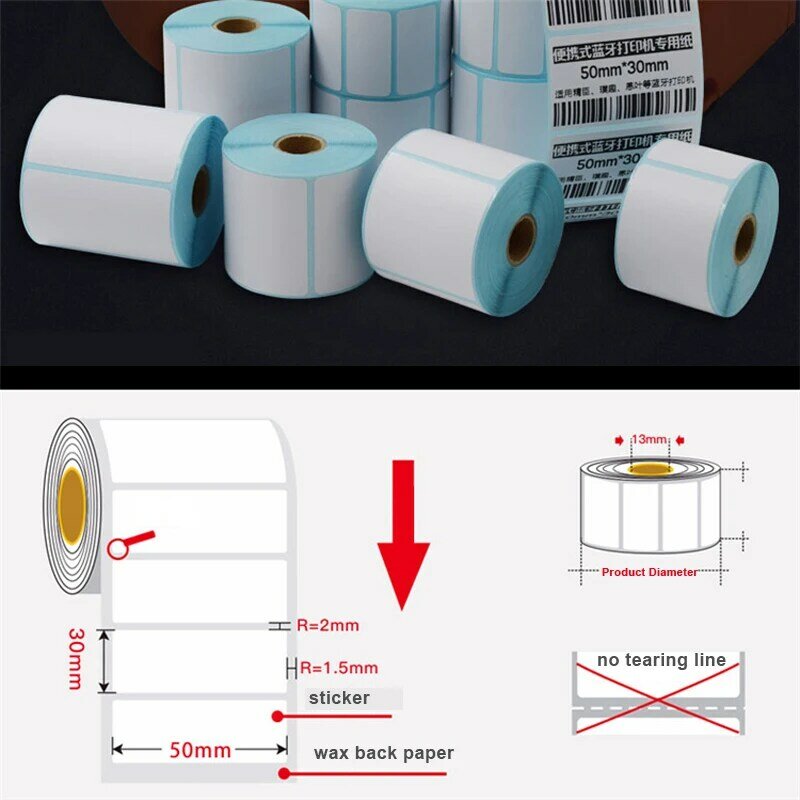15/20/30/35/40/45/50/57/60/70Mm Wit Papier Thermische Sticker Kleine Rol Draagbare Mini Printer Label Melk Thee Ijs Voedsel Tag