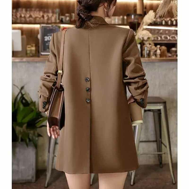 女性用長袖スーツコート,ジャケット,韓国のファッション,レジャー,単色,春,秋,冬
