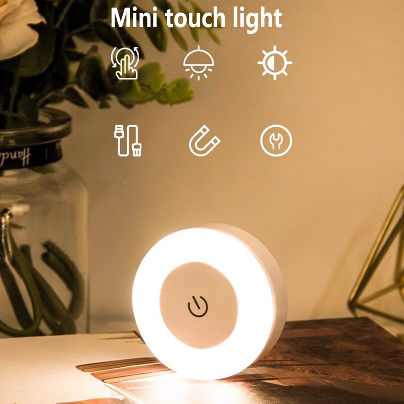 Luz LED nocturna recargable por USB, lámpara de noche con luz táctil magnética regulable para bebé, armario, armario, baño y cocina