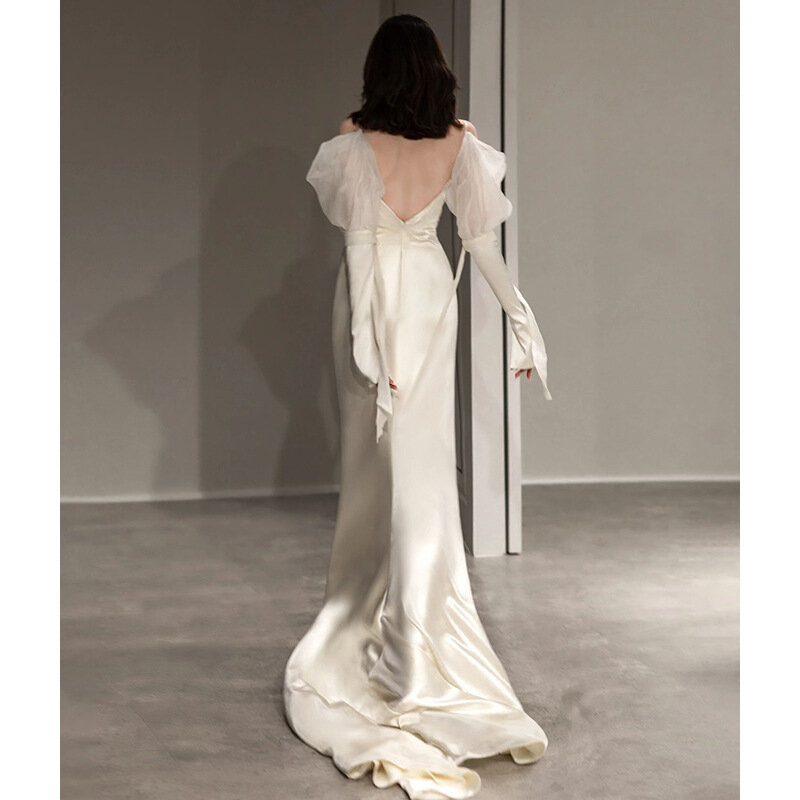 ETESANSFIN 2023 New  Satin White Style Temperament Female Wedding/Bride Party  Dress