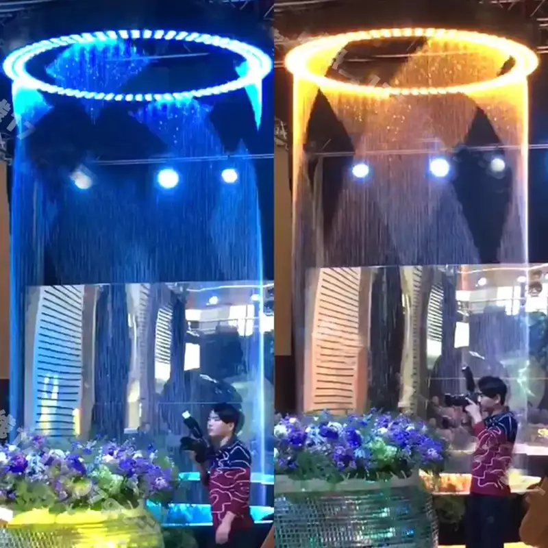 Cortina de agua con palabras coloridas, fuente de música de agua corriente, digital óptica cortina de agua, fuente de paisaje