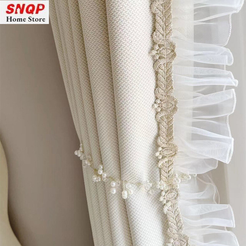 Cortinas francesas románticas de algodón y lino para sala de estar, cortinas de lujo para dormitorio, ventana de comedor, tul blanco elegante, tamaño personalizado